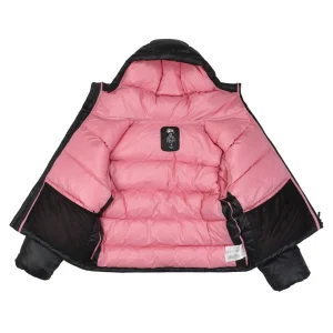 Stussy Classic Logo Hooded Down Jacket – Black/Pink Lining