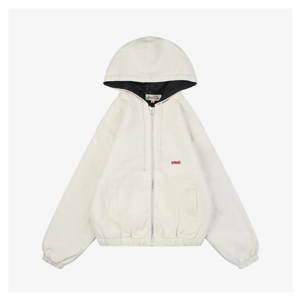 Stussy Embroidered Logo Hooded Cotton Jacket White Front view