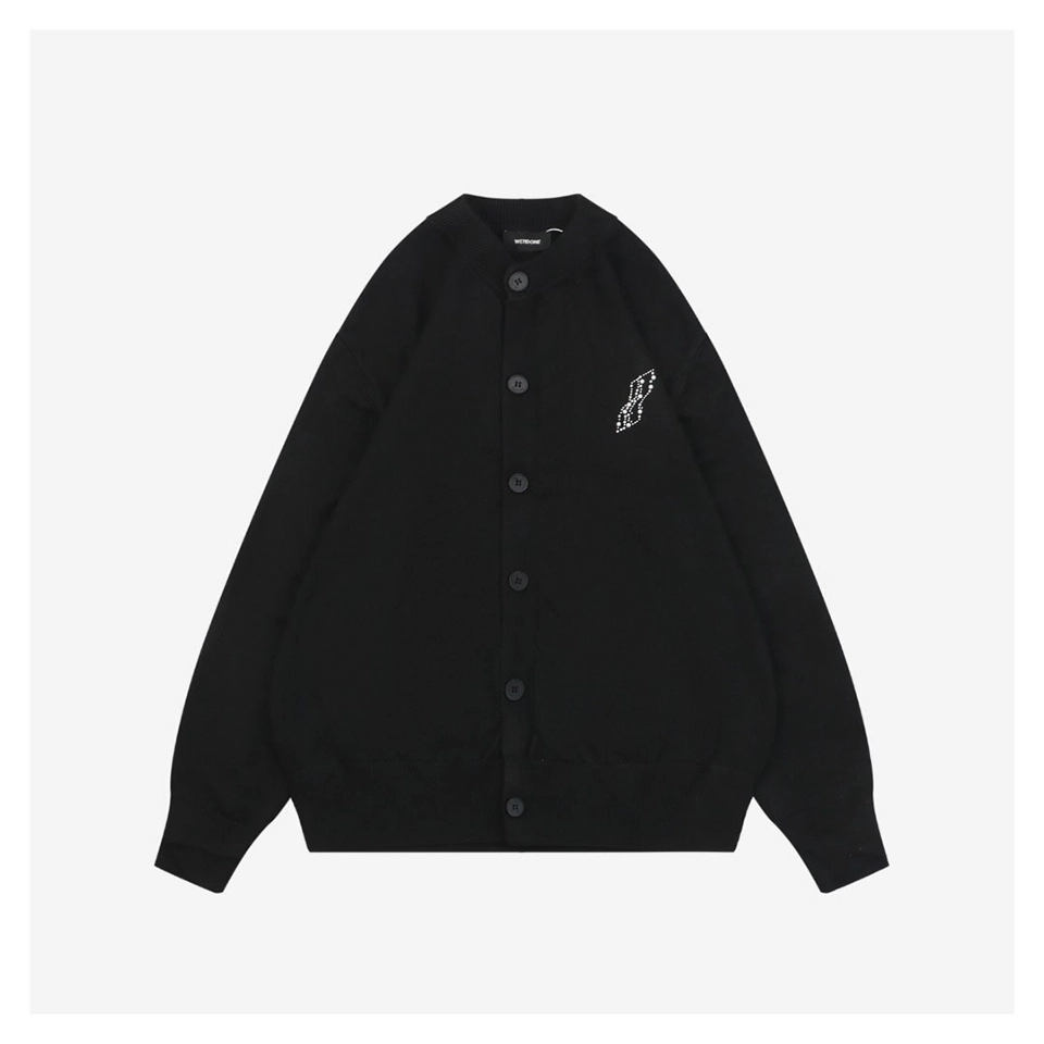 We11done Pearl W Logo Cotton Cardigan Black Front view