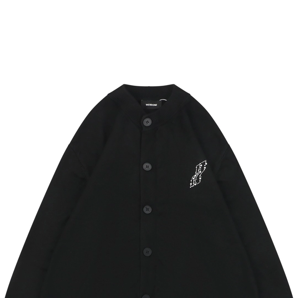 We11done Pearl W Logo Cotton Cardigan Black