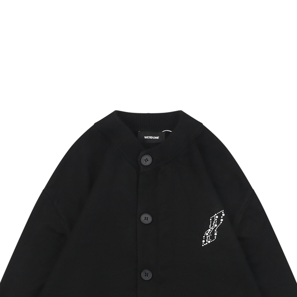 We11done Pearl W Logo Cotton Cardigan Black