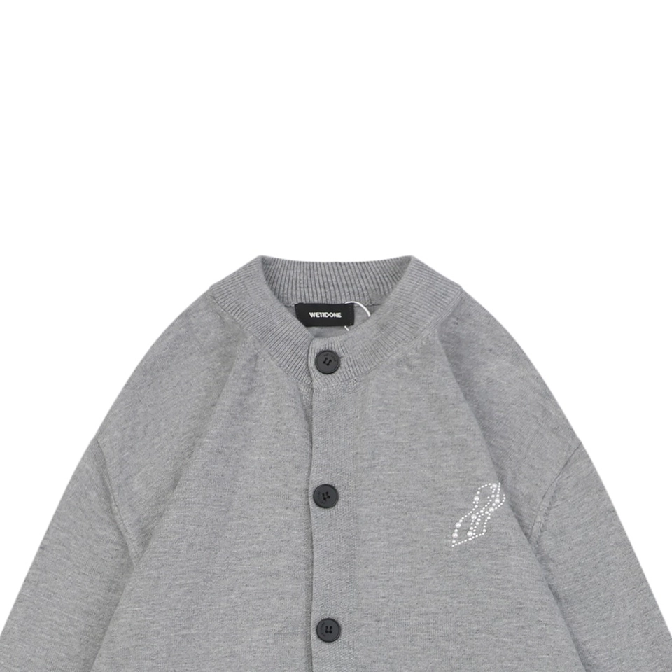 We11done Pearl W Logo Cotton Cardigan Grey