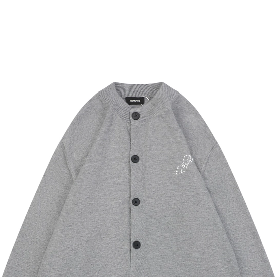 We11done Pearl W Logo Cotton Cardigan Grey