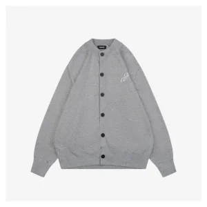 We11done Pearl W Logo Cotton Cardigan Grey Front view
