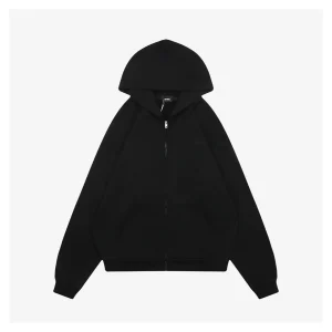 We11done Rhinestone Logo Hoodie Jacket Black Front view