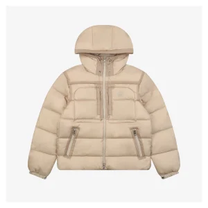 Mxxcler Dual-Zip Side Pocket Hooded Down Jacket Beige Front view