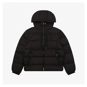 Mxxcler Dual-Zip Side Pocket Hooded Down Jacket Black Front view