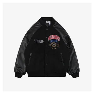 Adidas Originals Embroidered Crest Leather Sleeve Varsity Jacket