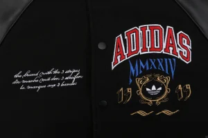 Adidas Originals Embroidered Crest Leather Sleeve Varsity Jacket