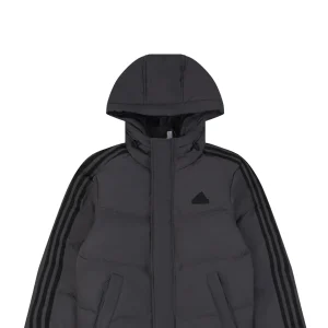 Adidas Three-Stripe Hooded Down Jacket Grey