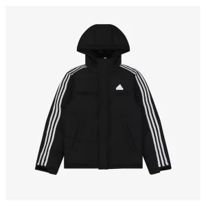 Adidas Three-Stripe Hooded Down Jacket Black Front view