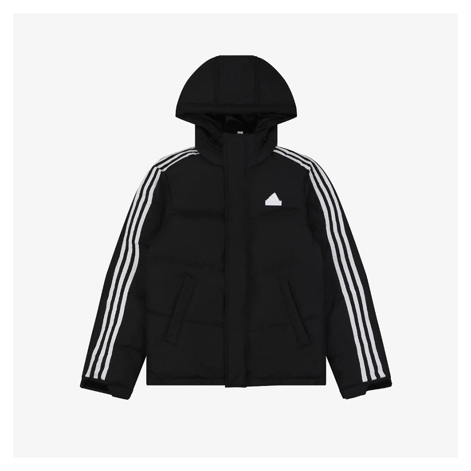 Adidas Three-Stripe Hooded Down Jacket Black Front view