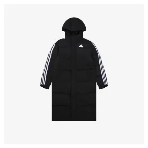 Adidas Three-Stripes Hooded Long Down Jacket Black Front view