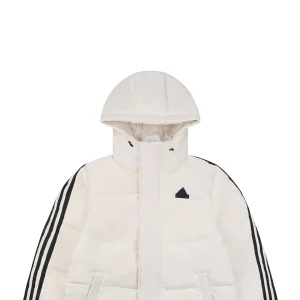 Adidas Three-Stripes Hooded Long Down Jacket White