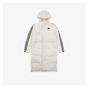 Adidas Three-Stripes Hooded Long Down Jacket White Front view