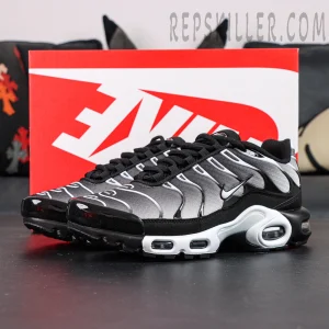Nike Air Max Plus Black Metallic Silver with Nike box display