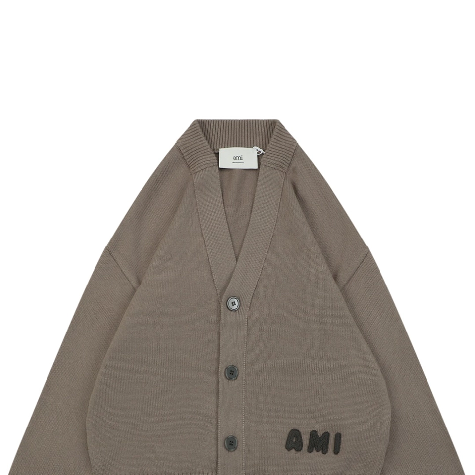 Ami Playful Letter Embroidered Knit Cardigan