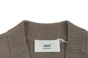 Ami Playful Letter Embroidered Knit Cardigan Collar
