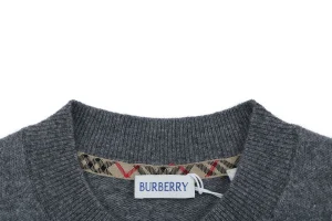 Burberry Tonal Equestrian Knight Embroidered Crewneck Sweater Collar