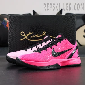 Nike Kobe 6 Protro Kay Yow product display with special edition Kay Yow box in pink and black colorway