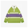 L Color-Block Striped Polo Sweatshirt (Green/Orange)