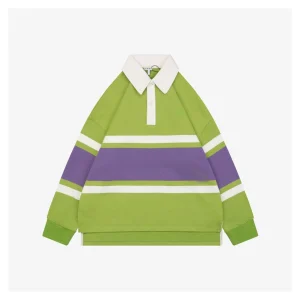 Loewe Color-Block Striped Polo Sweatshirt Green Front view