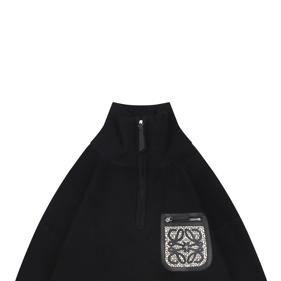 Loewe Faux Pocket Anagram Half-Zip Knit Sweater Black