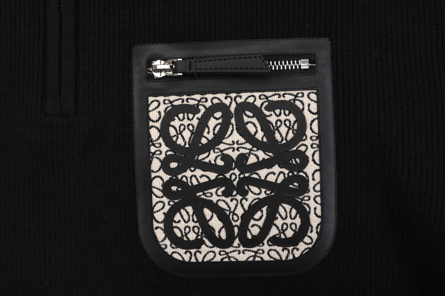 Loewe Faux Pocket Anagram Half-Zip Knit Sweater Black Pocket