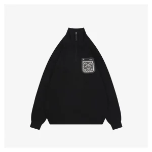 Loewe Faux Pocket Anagram Half-Zip Knit Sweater Black Front view