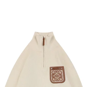 Loewe Faux Pocket Anagram Half-Zip Knit Sweater Beige