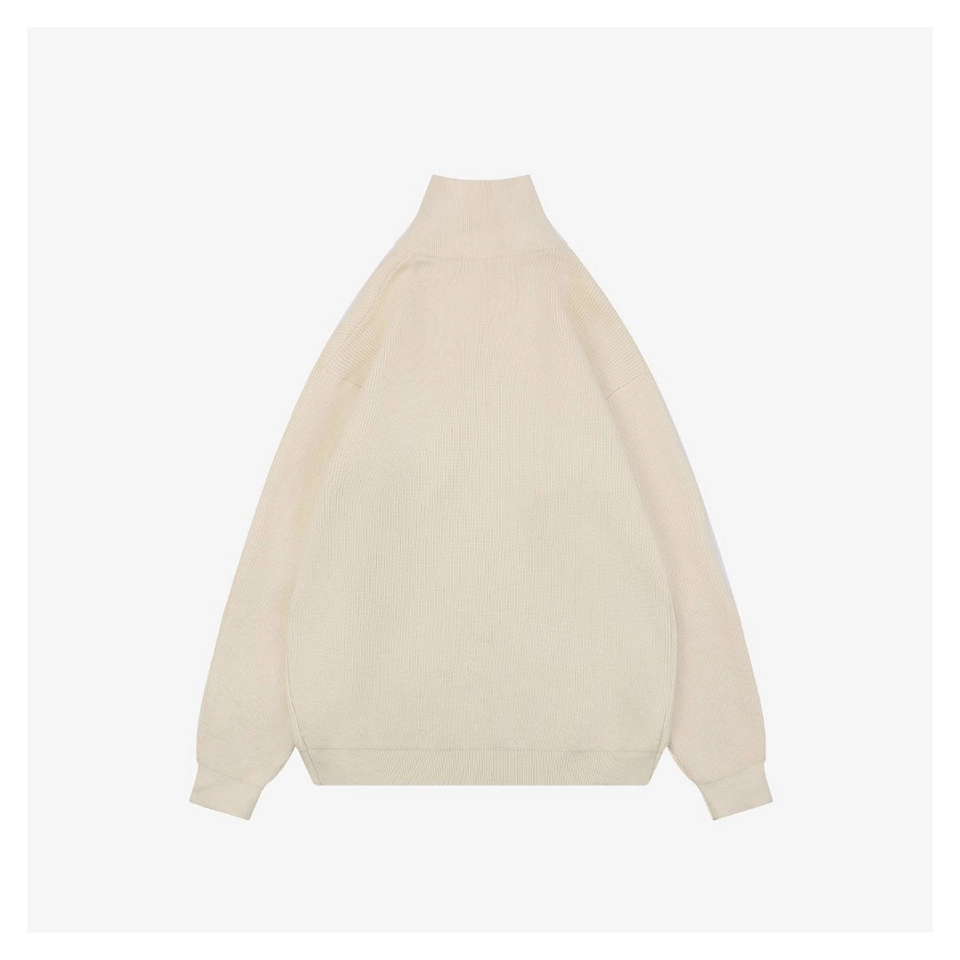 Loewe Faux Pocket Anagram Half-Zip Knit Sweater Beige back view