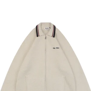 Miu Miu Red & Blue Ribbed Trim Cotton Zip-Up Jacket