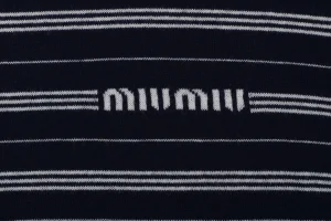 Miu Miu Striped Logo Long Sleeve Polo Shirt Black Brand