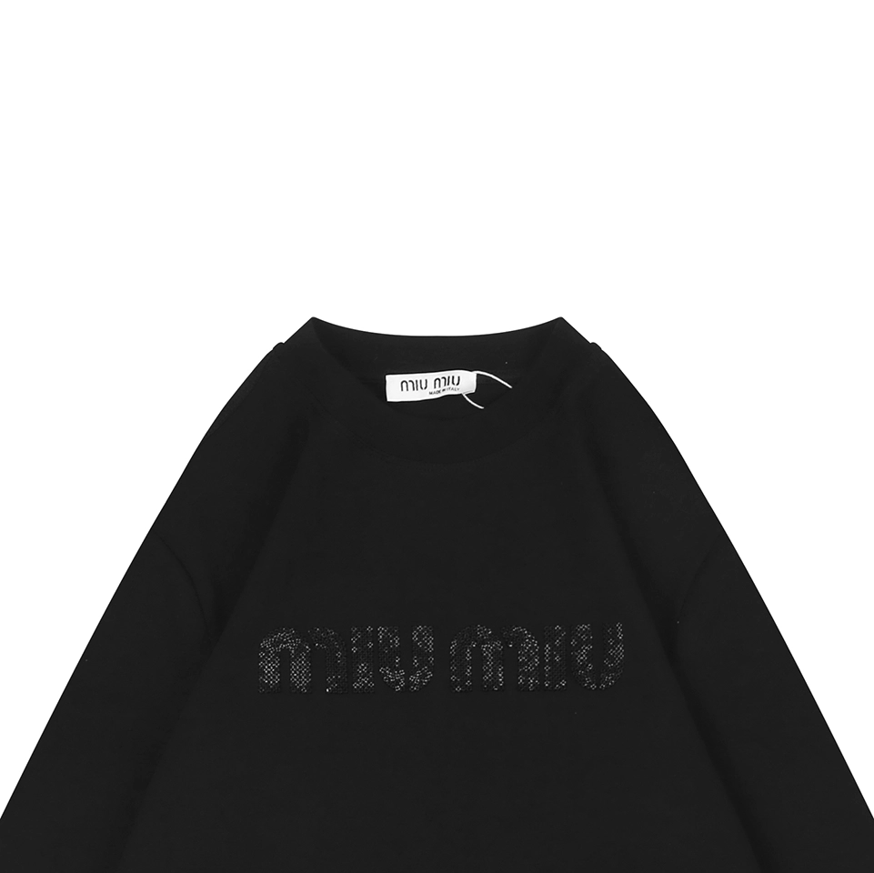 Miu Miu Tonal Beaded Logo Embroidered Sweatshirt Black