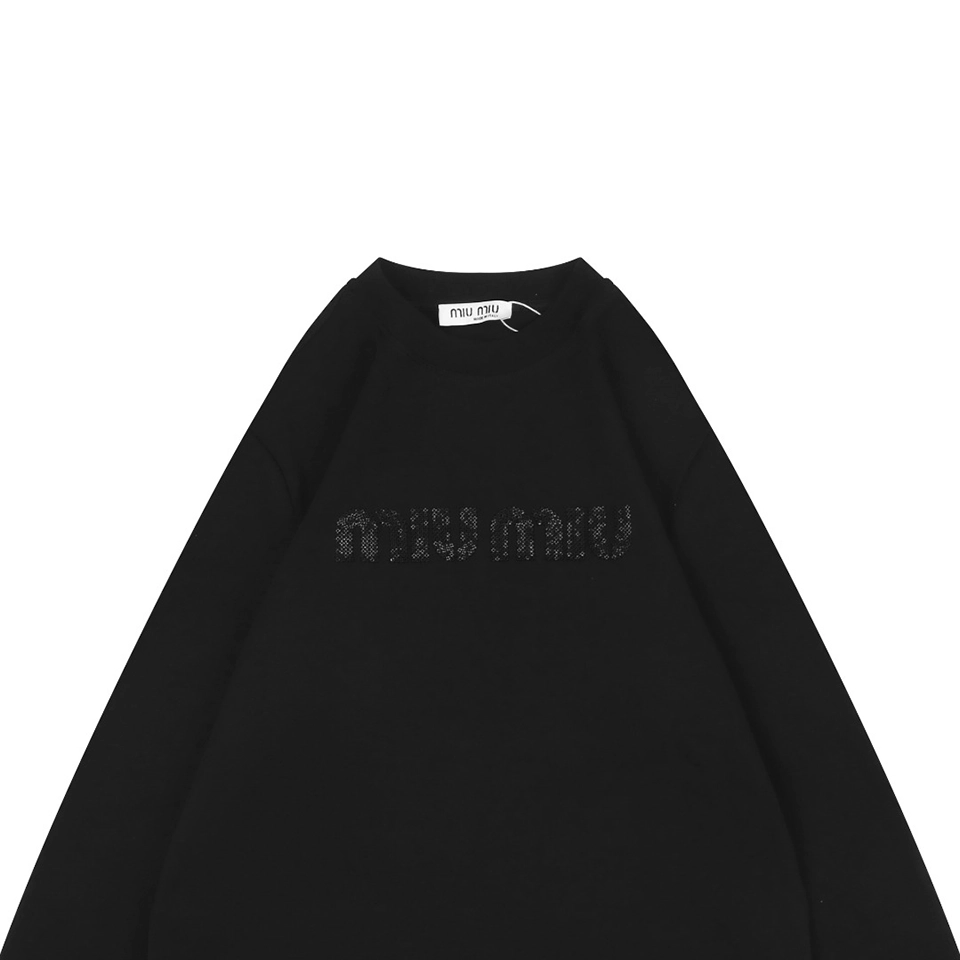 Miu Miu Tonal Beaded Logo Embroidered Sweatshirt Black