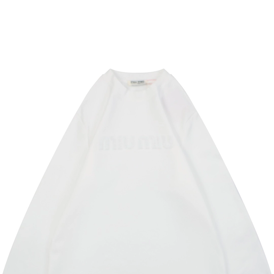 Miu Miu Tonal Beaded Logo Embroidered Sweatshirt White