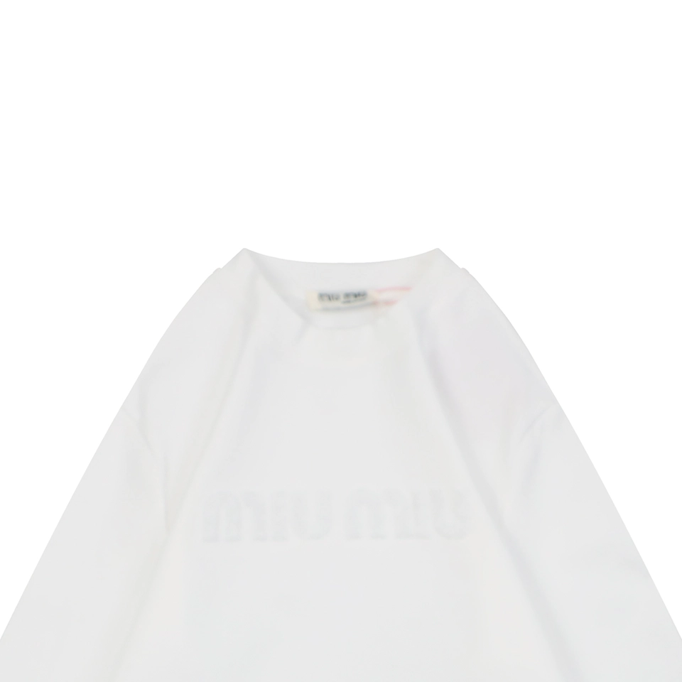 Miu Miu Tonal Beaded Logo Embroidered Sweatshirt White