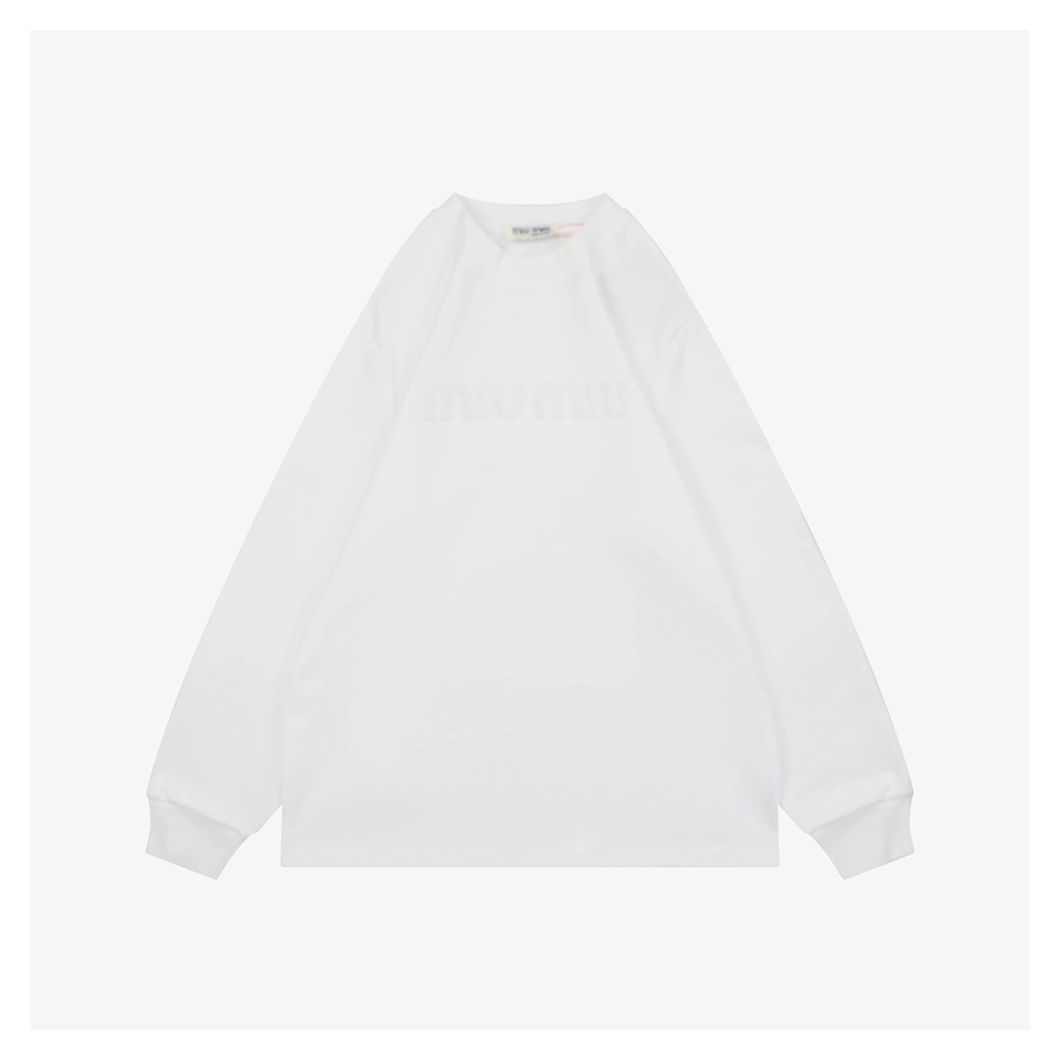 Miu Miu Tonal Beaded Logo Embroidered Sweatshirt White Front view