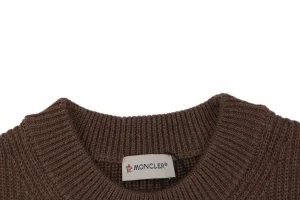 Moncler Arm Patch Zip Pocket Crew Neck Knit Sweater Brown Collar