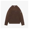 Mxxcler Arm Patch Zip Pocket Crew Neck Knit Sweater (Brown/Black)