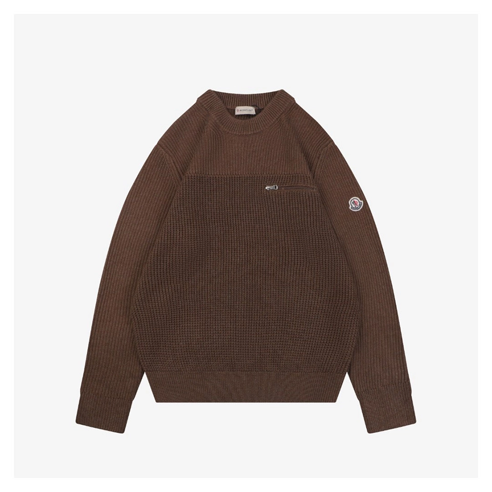 Moncler Arm Patch Zip Pocket Crew Neck Knit Sweater