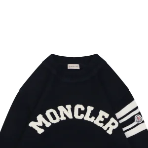 Moncler Curved Logo Crewneck Knit Arm Patch Sweater Black