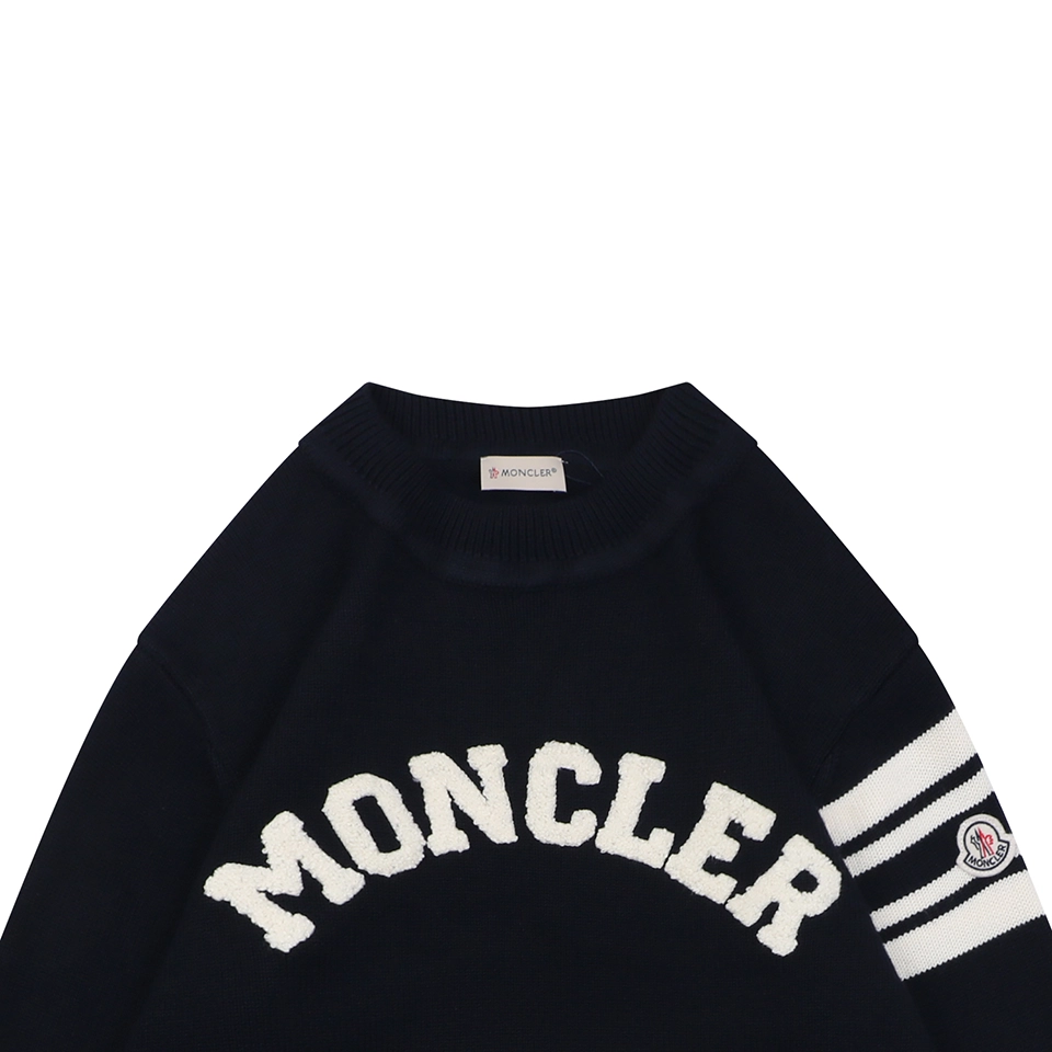 Moncler Curved Logo Crewneck Knit Arm Patch Sweater Black