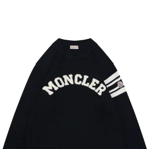 Moncler Curved Logo Crewneck Knit Arm Patch Sweater Black