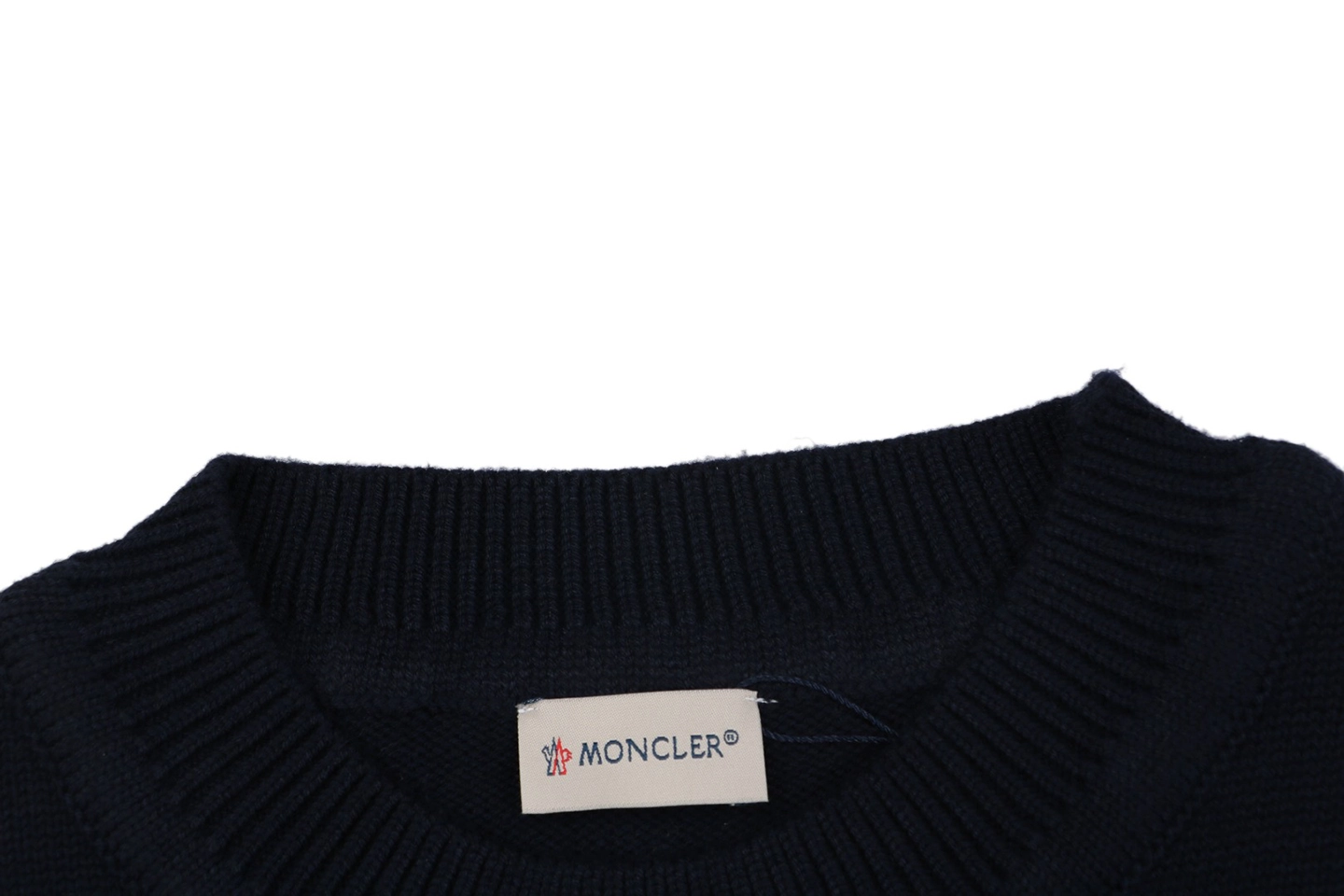 Moncler Curved Logo Crewneck Knit Arm Patch Sweater Black Collar