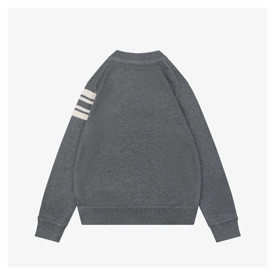 Moncler Curved Logo Crewneck Knit Arm Patch Sweater Grey Back view