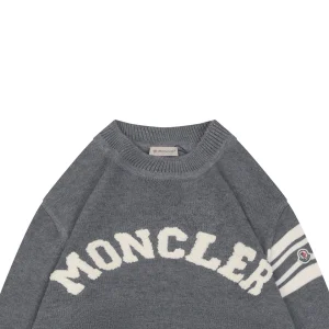 Moncler Curved Logo Crewneck Knit Arm Patch Sweater Grey
