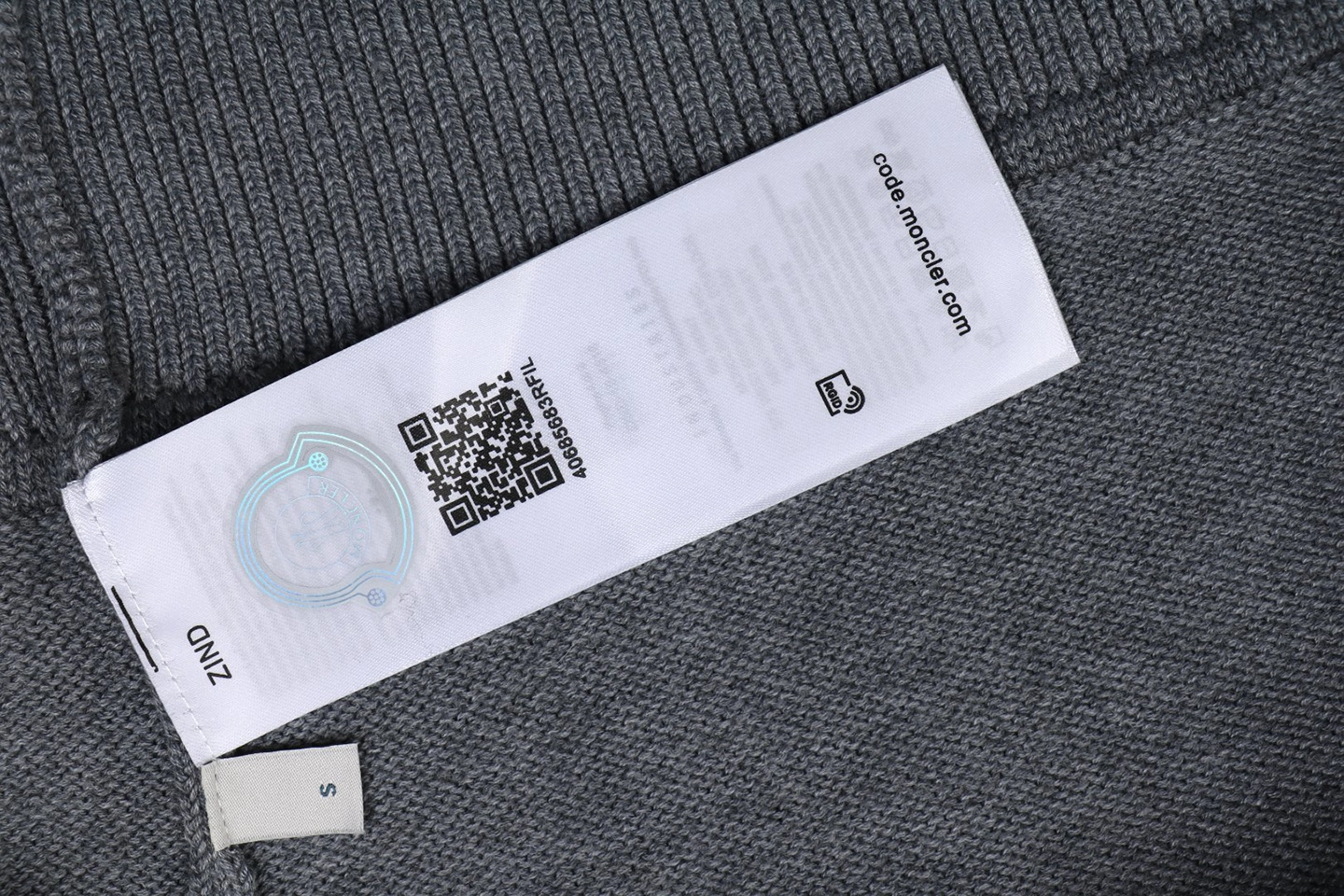 Moncler Curved Logo Crewneck Knit Arm Patch Sweater Grey Wash label