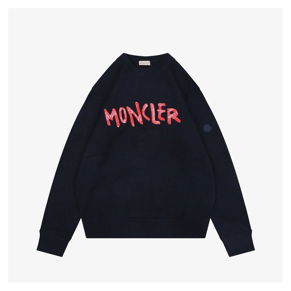 Moncler Graffiti Red Logo Embroidered Crewneck Knit Sweater