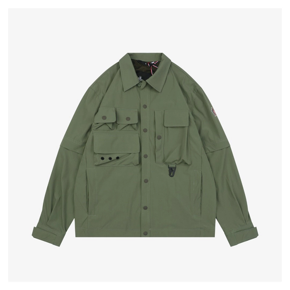 Moncler Multi-Pocket Utility Detachable Sleeve Jacket Green Front view